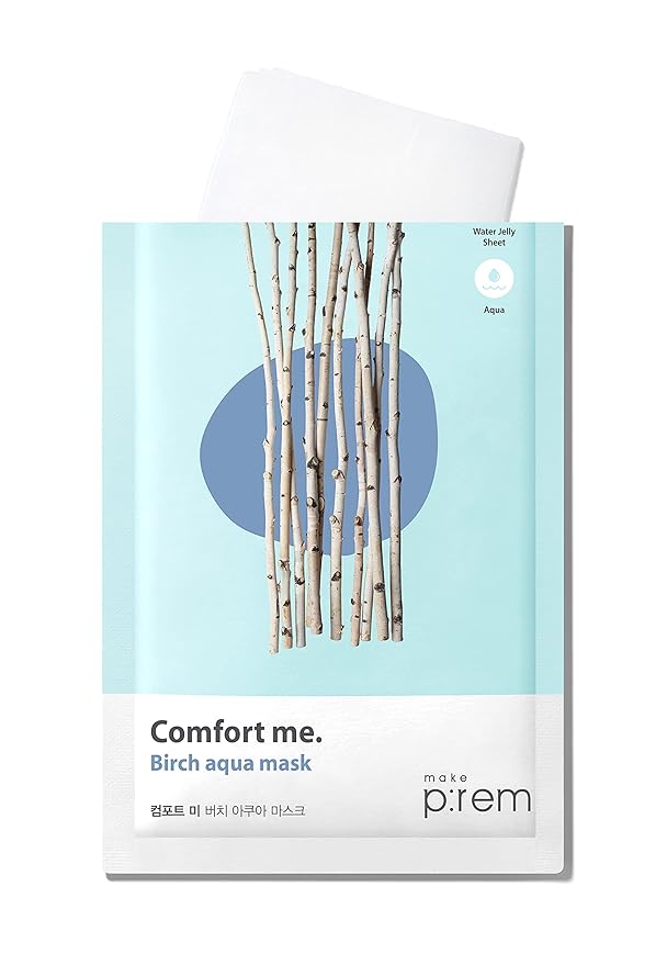 MAKE P:REM Comfort Me. Birch Aqua Mask, Korean Facial Sheet Mask, EWG Green, Soothing & Hydrating Face Mask, EVE VEGAN, 30ml, 1.01 fl.oz. x 10EA