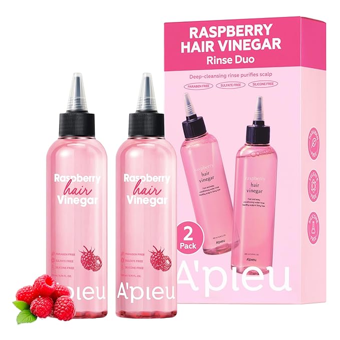 A’PIEU Raspberry Hair Vinegar Set of 2 - Deep Scalp Clean & Detox for Oily Scalp, Buildup & Dandruff Scalp Treatment, pH-Balancing Rinse for Fresh, Shiny Hair, Korean Hair Care (6.76 fl oz)