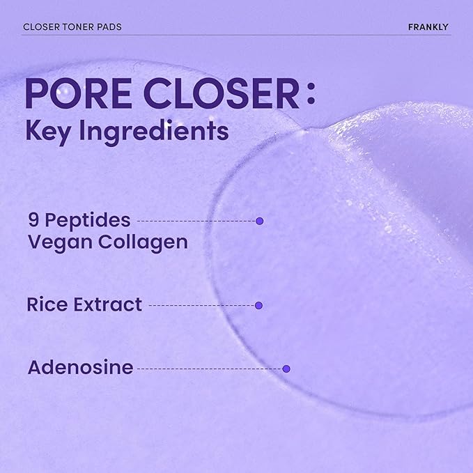 FRANKLY Pore Closer Toner Pads l Rice Jelly Pads with 9 Peptides, Vegan Collagen, Rice Extract l Pore Minimizer l Hydrating for All Skin Types l Korean Skin Care | 70 Count