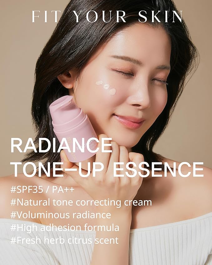 Radiance Tone-Up Essence - Korean Tinted Moisturizer - Even Skin Tone, Natural Coverage, Lightweight - Pink Beige Makeup Base - Healthy Glow Skin, 1.01 fl.oz.