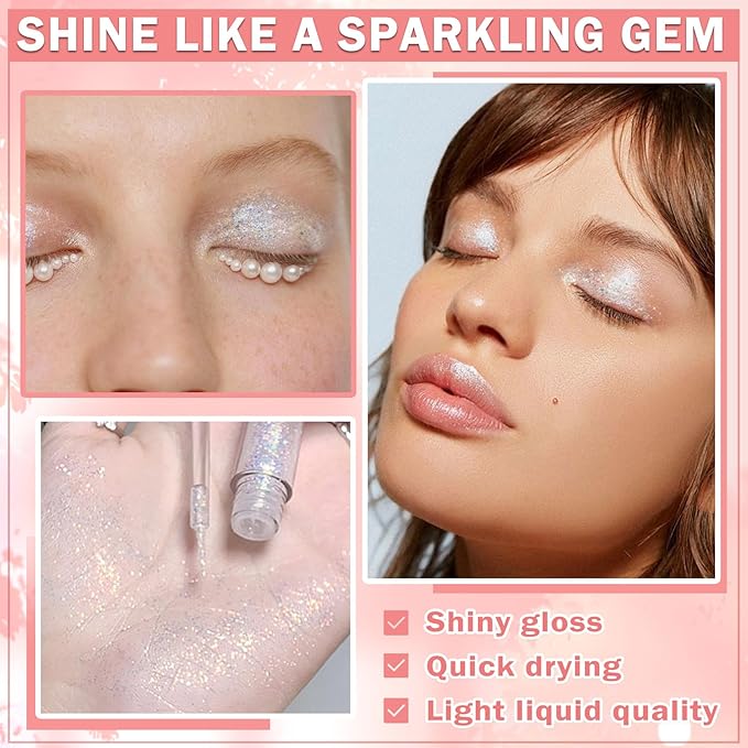 AIUEO Liquid Glitter Eyeshadow Eyeliner Korean Eye Makeup Long Lasting Shimmer Eyeshadow Lightweight Quick Drying Face Glitter Makeup-Candy