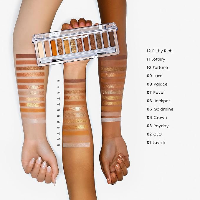 JOAH Color Haul Eyeshadow Palette, Travel Size Eye Makeup Kit, Matte & Shimmer Eyeshadow, Korean Makeup, 12 Highly Pigmented, Super Bendable Gold & Bronze Colors, Includes Brush, Get Rich Quick