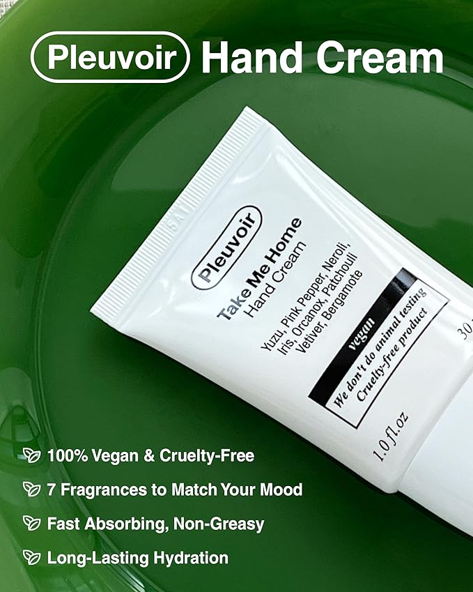 Pleuvoir Hand Cream Rose Wood - Fresh Blooming Rose Smoky Woody Scent - Lightweight, Non-Sticky Moisturizing with Shea Butter, Hyaluronic Acid and Jojoba Oil - Vegan Korean K-Beauty, 1oz