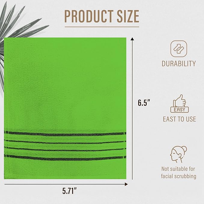 Sheanefit Exfoliating Bath Washcloth - Premium Korean Body Scrubber Crafted from Durable 100% Rayon Viscose for Spa-Like Skin Treatment at Home (18, Green, Red & Yellow)