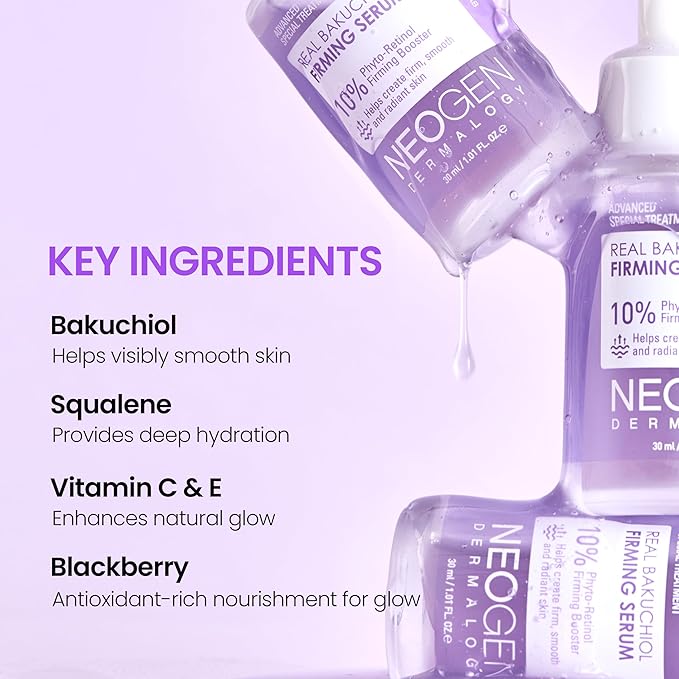NEOGENDERMALOGY Real Bakuchiol Firming Serum 1.01 Fl Oz (30ml) - Natural Retinol Alternative for Sensitive skin, Day & Night Facial Serum Firms & Minimizes Fine Lines - Korean Skin Care