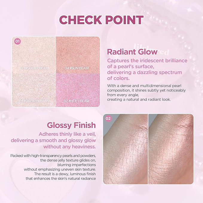 lilybyred Luv Beam Glow Veil | Korean Heart-Shaped Highlighter, Illuminating Shimmer, Radiant Glow, Silky Powder Texture, Buildable & Blendable, Lightweight & Long-Lasting, 0.11 oz. (03 Sugar Beam)