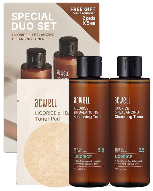 ACWELL Licorice pH Balancing Korean Toner for Cleansing - Alcohol-Free PH5.5 Hydrating Facial Astringent -Skin Clarifying & Hydration Boosting Toner, 5.07 fl.oz. 2 Pack