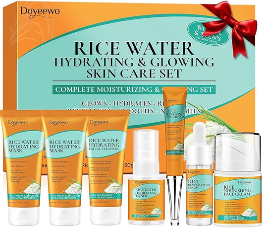 Skin Care Set,Glass Skincare for Women Teens w/ Korean Rice Extract,Hydrate Glow Repair Anti-Aging Facial Routine Kit Gift Set for Women Teen Girl Unique Mothers Birthday Christmas Gifts Secret Santa