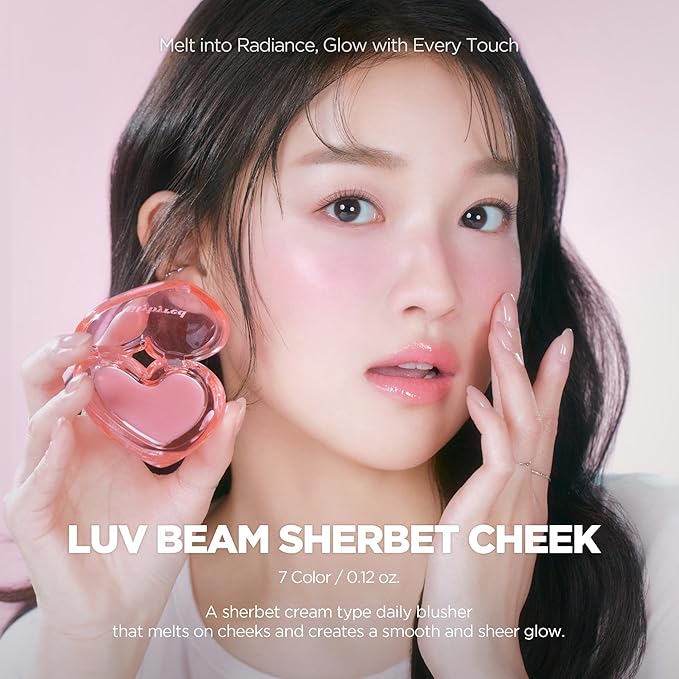 lilybyred Luv Beam Sherbet Cheek | Heart-Shaped Korean Cream Blush, Lightweight Melt-In Texture, Micro-Pearl Glow, Buildable Natural Color, Soft Radiant Finish, 0.12 oz. (05 Strawberry Milk Topping)