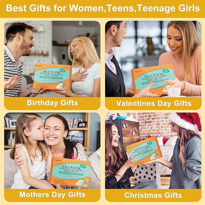 Skin Care Set,Glass Skincare for Women Teen w/ Korean Rice Extract,Hydrate Glow Repair Anti-Aging Facial Routine Kit Gift Set for Womens Mother Wife Sister Teens Girl Unique Birthday Christmas Gifts