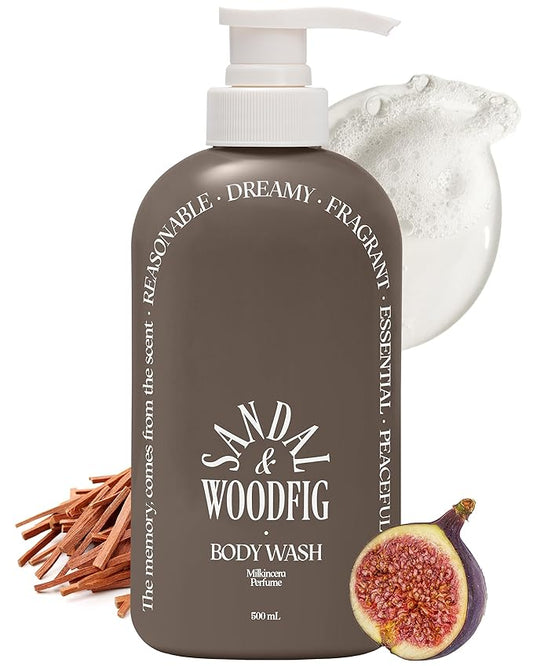 Milk in Cera Perfume Body Wash - Korean Moisturizing Body Cleanser for All Skin Types - Cozy Wood & Fig Scent- with Milk Protein and Ceramide, 16.9 fl.oz.