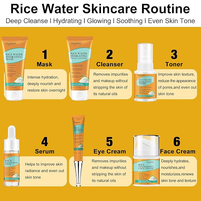 Skin Care Set,Glass Skincare for Women Teens w/ Korean Rice Extract,Hydrate Glow Repair Anti-Aging Facial Routine Kit Gift Set for Women Teen Girl Unique Mothers Birthday Christmas Gifts Secret Santa