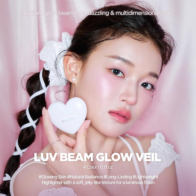 lilybyred Luv Beam Glow Veil | Korean Heart-Shaped Highlighter, Illuminating Shimmer, Radiant Glow, Silky Powder Texture, Buildable & Blendable, Lightweight & Long-Lasting, 0.11 oz. (01 Dreamy Beam)