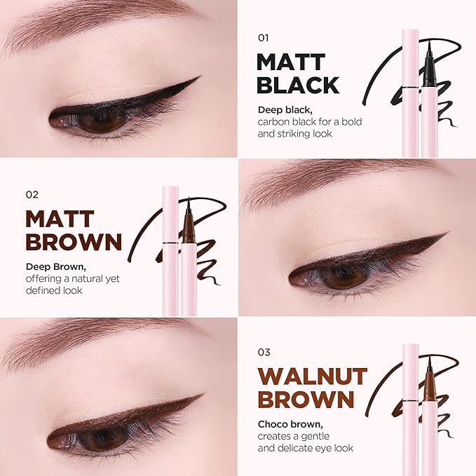 lilybyred AM9 to PM9 Survival Penliner | Korean Waterproof Liquid Eyeliner, 0.1mm Ultra-Fine Brush, Highly Pigmented, Quick-Dry, Smudge-Proof, Long-Lasting, Precision Line, 0.021 oz. (03 Walnut Brown)