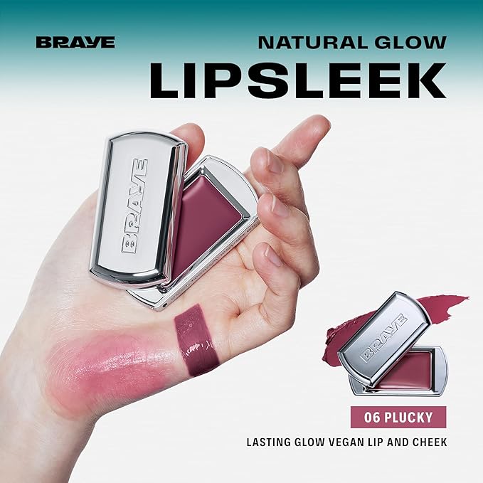 BRAYE LIPSLEEK | Blush for Cheeks & Lips, Korean Makeup Blush, Cool Lip and Cheek Balm, Vegan Cream, Lightweight w/Blendable & Buildable Makeup, Natural Look 06 PLUCKY 0.08oz