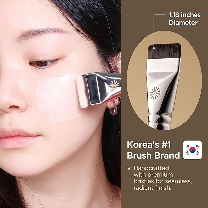 Piccasso FB11 Foundation Brush Makeup Set – FB11 Spatula Foundation Brush & 6P Latex Round Makeup Sponges, Seamless Coverage, Dewy & Matte Finish, Korean Makeup Tools for Flawless Skin