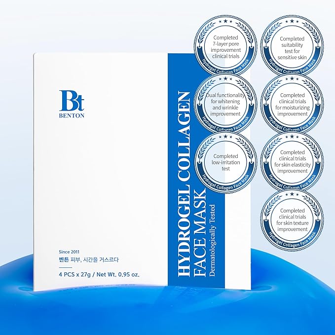BENTON Hydrogel Collagen Face Mask Overnight Hydrolyzed Cooling All in One Care – Pore Minimizer Hydrating Brightening Anti-Aging Firming Improves Skin Texture Korean Skin Care for sensitive 27gX4EA