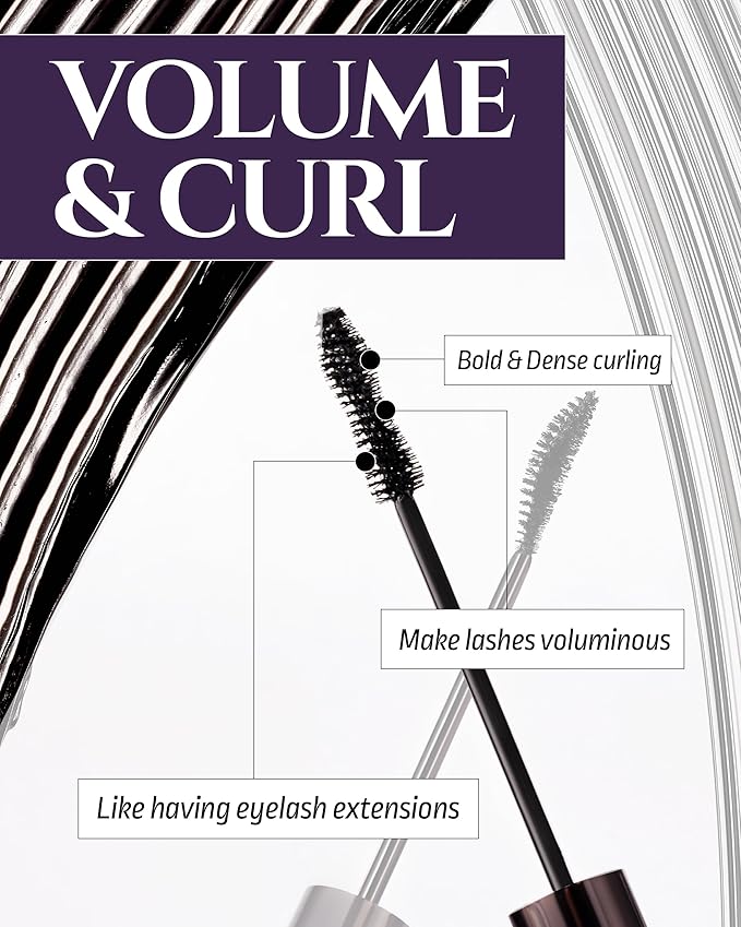 HEVVYMAKEUP Define Eyes Mascara Black Volume & Curl - Volumizing, Curling, Defining - Bold & Lifted Lashes - Feathery Soft, No Smudging, No Clumping - Korean Eye Makeup, 0.30 fl.oz.