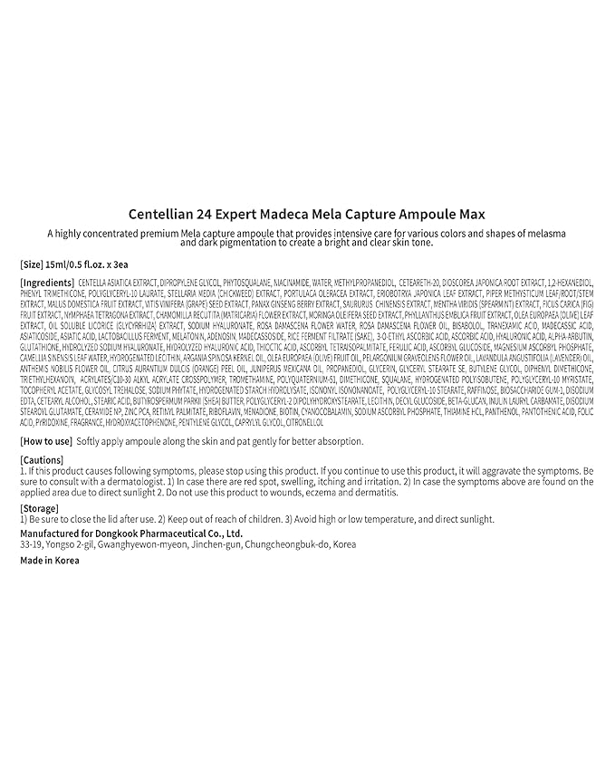 Centellian 24 Expert Ampoule (Season 4, 0.5fl oz x 3 pcs) - Korean Serum for Face. Soothing, Even Tone, Dry Sensitive Skin. Dark Spot Corrector by Dongkook. TECA, Centella Asiatica.