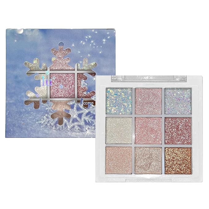 9 Colors Glitter Shimmer Eyeshadow Makeup Palette, Korean Natural Neutral Eye shadow Palettes Highly Pigmented Long Lasting Waterproof Blendable sombras para ojos Pink White Golden Brown