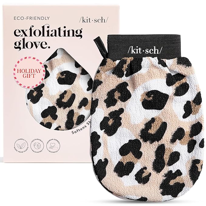 Kitsch Exfoliating Glove – Korean Exfoliating Mitt & Deep Exfoliating Body Scrubber for Shower, Bath | Body Exfoliator, Dead Skin Remover | Skin Care for Smooth, Renewed Skin - 1pc, Leopard
