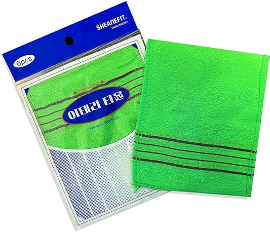 Sheanefit Exfoliating Bath Washcloth - Premium Korean Body Scrubber Crafted from Durable 100% Rayon Viscose for Spa-Like Skin Treatment at Home (6, Green)